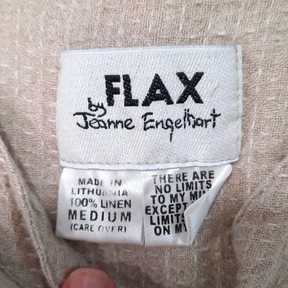 FLAX Cotton Neutral Fitted Longsleeve Button Front Blouse - Picture 3 of 5